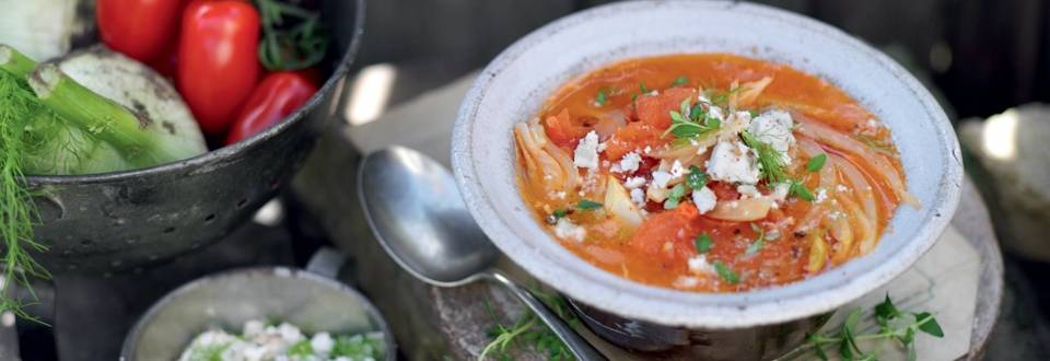 Soupe de tomates, fenouil et feta